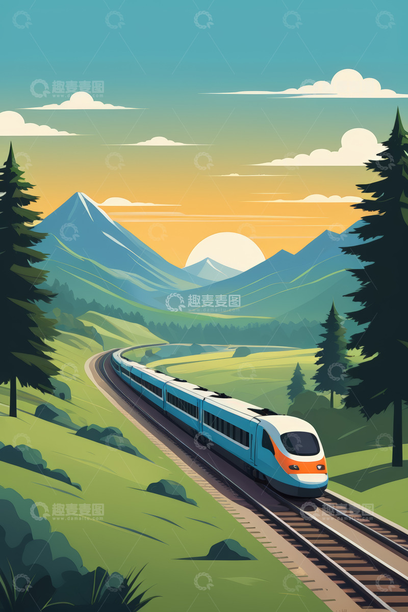 高清大图下载【趣麦麦图】山间行驶的高速列车