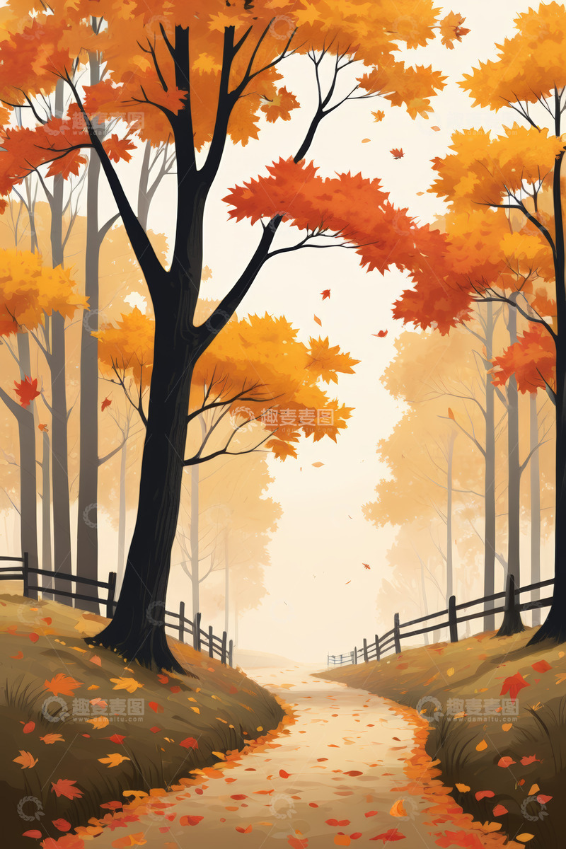 高清大图下载【趣麦麦图】秋日森林中的落叶小径