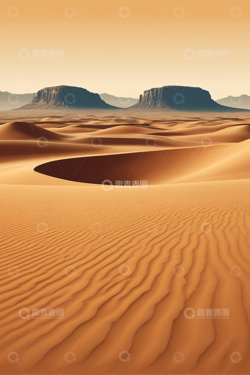 高清大图下载【趣麦麦图】广袤沙漠与远处山丘景观