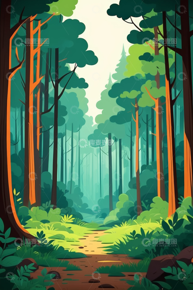 高清大图下载【趣麦麦图】森林中的绿色自然景观路径