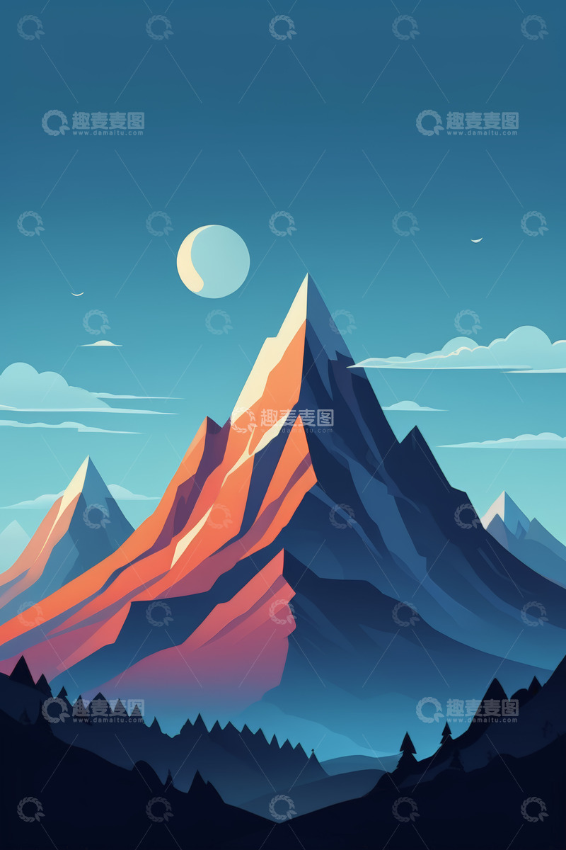 高清大图下载【趣麦麦图】月夜下的壮美山峰景观