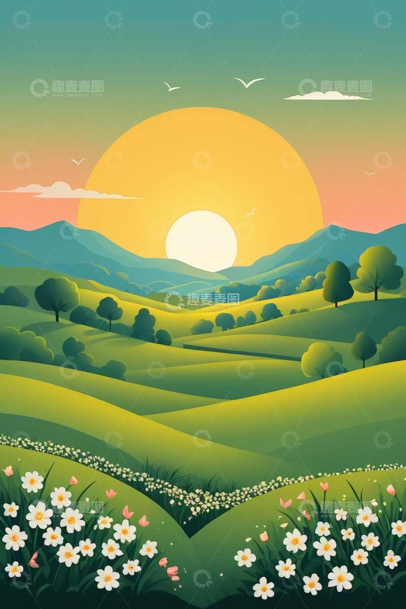 高清大图下载【趣麦麦图】田园风光日落景色