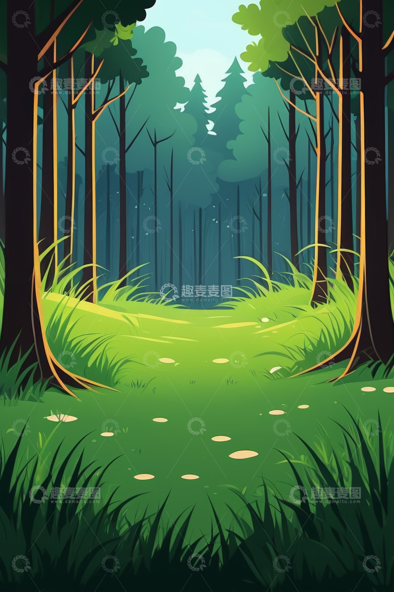 高清大图下载【趣麦麦图】森林中绿色草地小径场景
