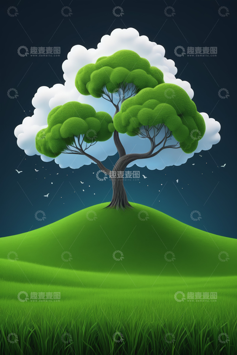 高清大图下载【趣麦麦图】山丘上的绿树与天空