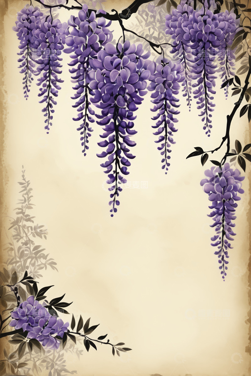 高清大图下载【趣麦麦图】垂挂的紫色紫藤花背景图