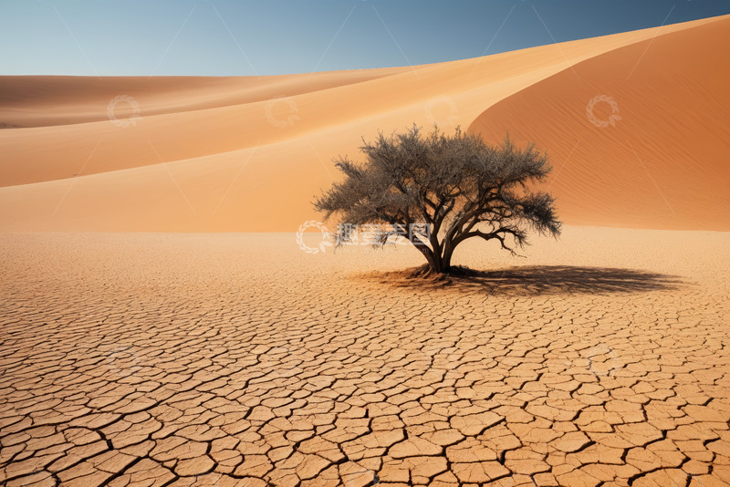 高清大图下载【趣麦麦图】沙漠中孤独的枯树景象