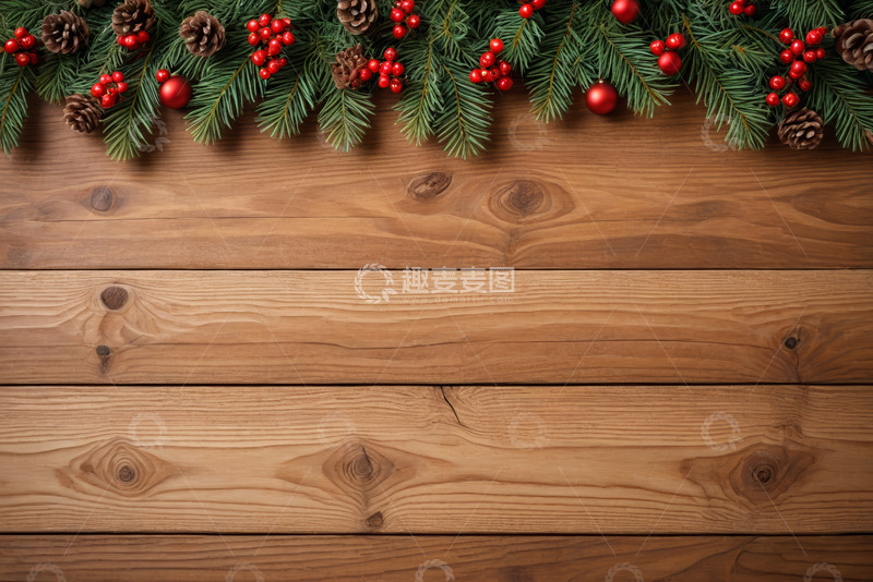 高清大图下载【趣麦麦图】木质背景上的圣诞装饰