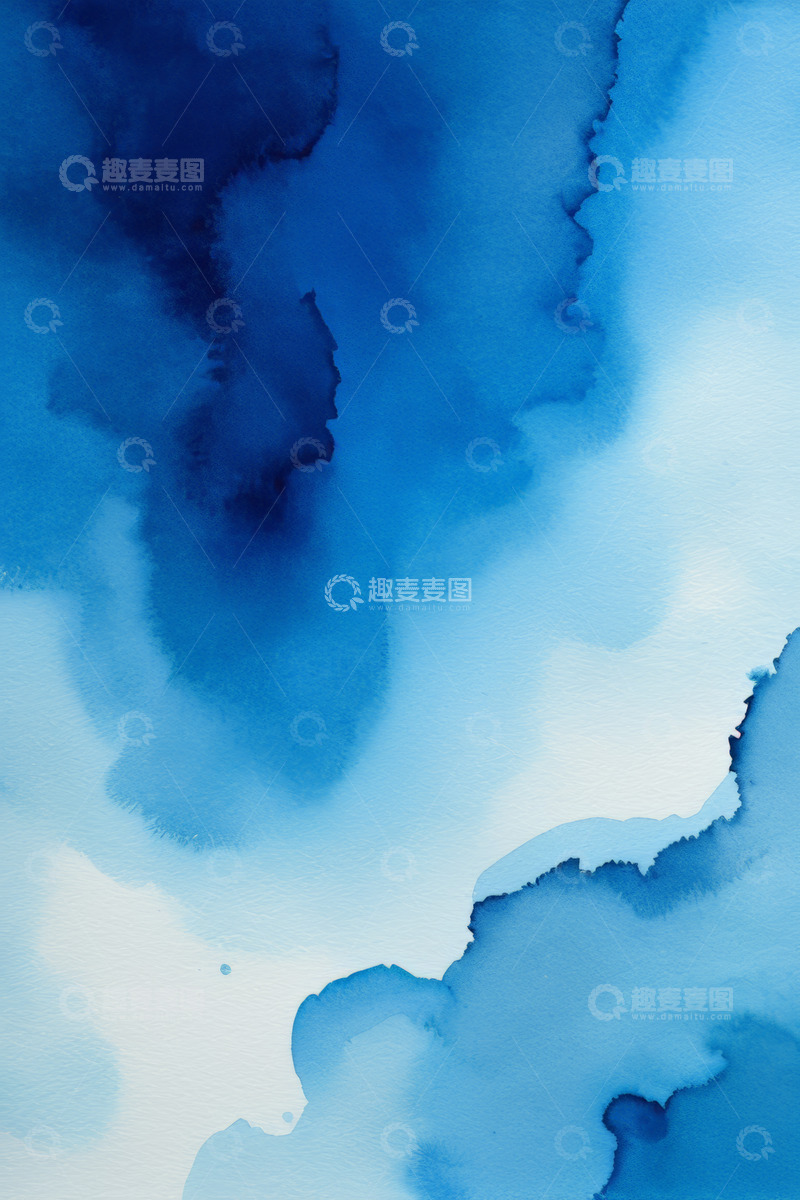 高清大图下载【趣麦麦图】蓝色水彩晕染背景素材