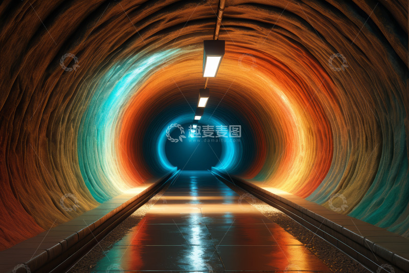 高清大图下载【趣麦麦图】彩色光影隧道通道