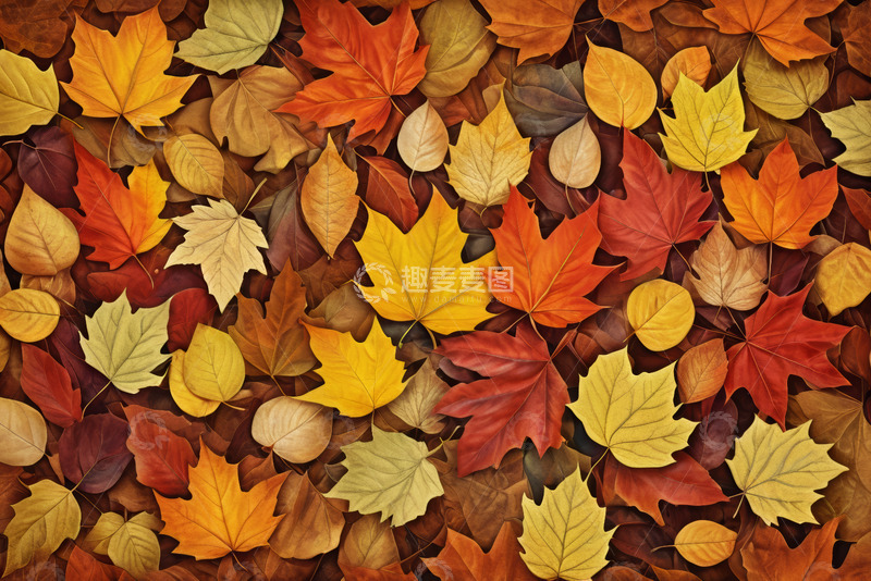 高清大图下载【趣麦麦图】秋季多彩落叶背景图