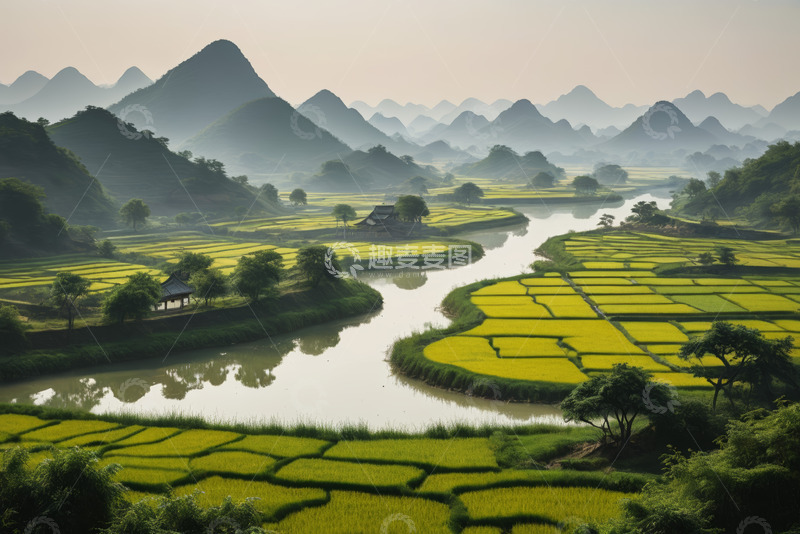 高清大图下载【趣麦麦图】田园风光山水稻田景色