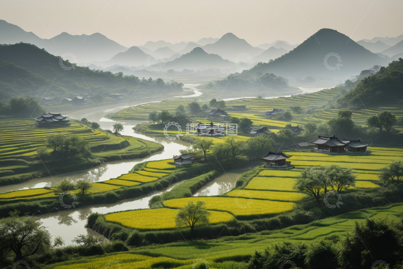 高清大图下载【趣麦麦图】山间梯田乡村田园风光