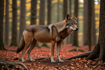 森林中站立的狼