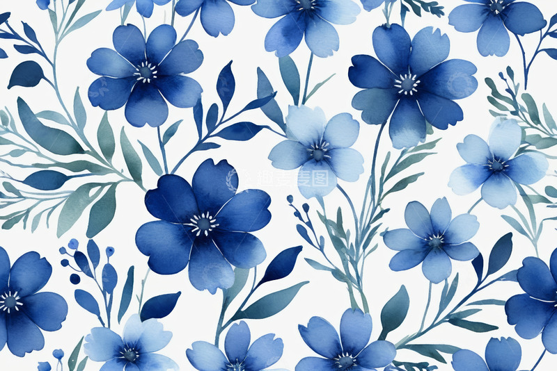 高清大图下载【趣麦麦图】蓝色花卉装饰图案