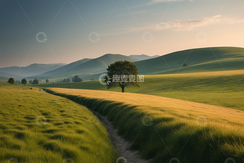 高清大图下载【趣麦麦图】田野山间独树风景