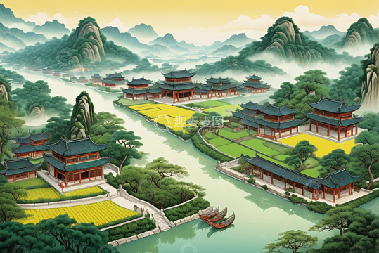 中式山水间的古建筑景观