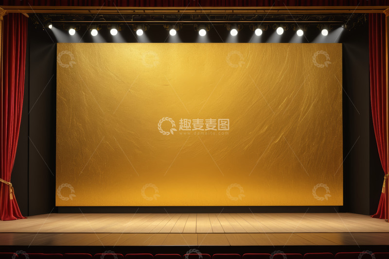高清大图下载【趣麦麦图】剧院内空舞台及金色背景