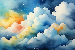 水彩风格雨天云朵天空景象