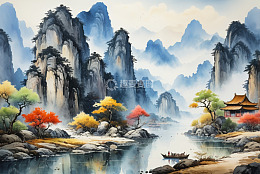 中式山水风景古建筑画面