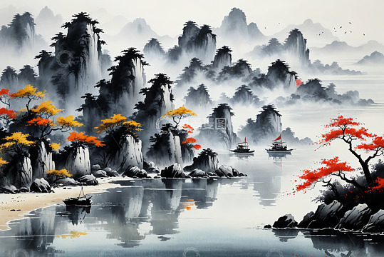 水墨风格山水风景