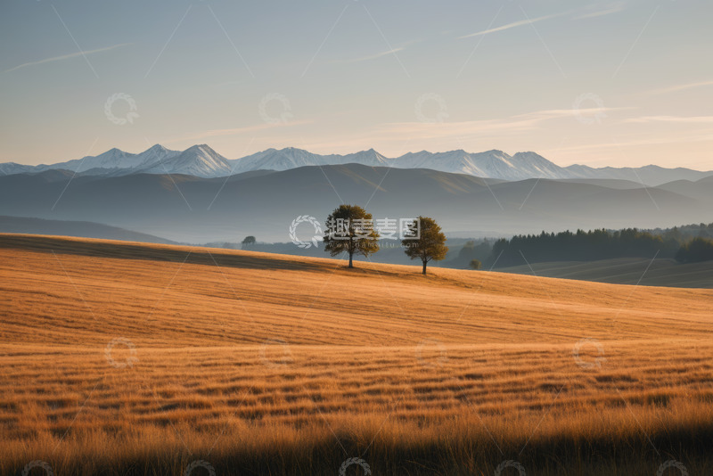 高清大图下载【趣麦麦图】开阔原野与远处雪山风景