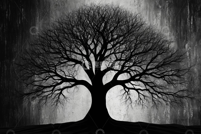 高清大图下载【趣麦麦图】黑白风格孤独树木剪影画面