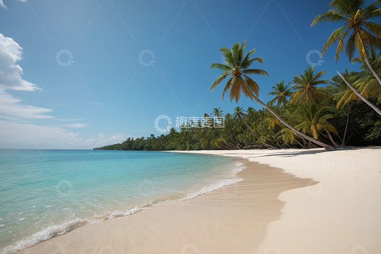 热带海滩与棕榈树风景