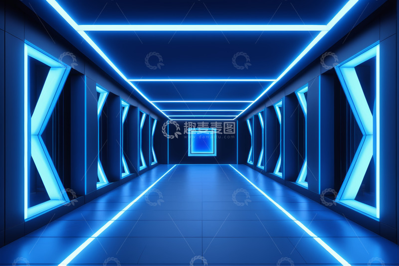 高清大图下载【趣麦麦图】-未来感发光走廊通道