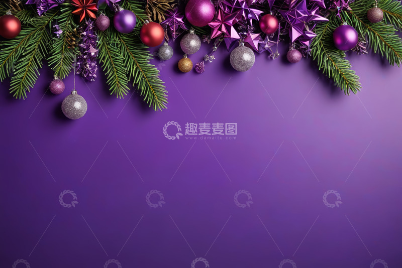 高清大图下载【趣麦麦图】紫色背景圣诞装饰素材