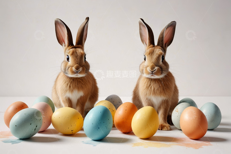 高清大图下载【趣麦麦图】复活节兔子与彩蛋素材