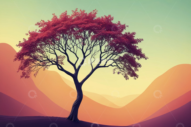 高清大图下载【趣麦麦图】山丘上的红树自然风光