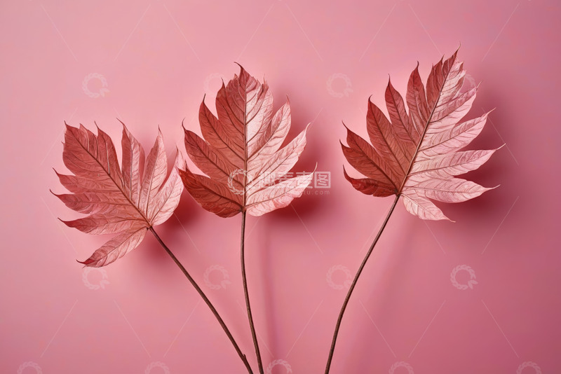 高清大图下载【趣麦麦图】粉红色背景上的红色叶子