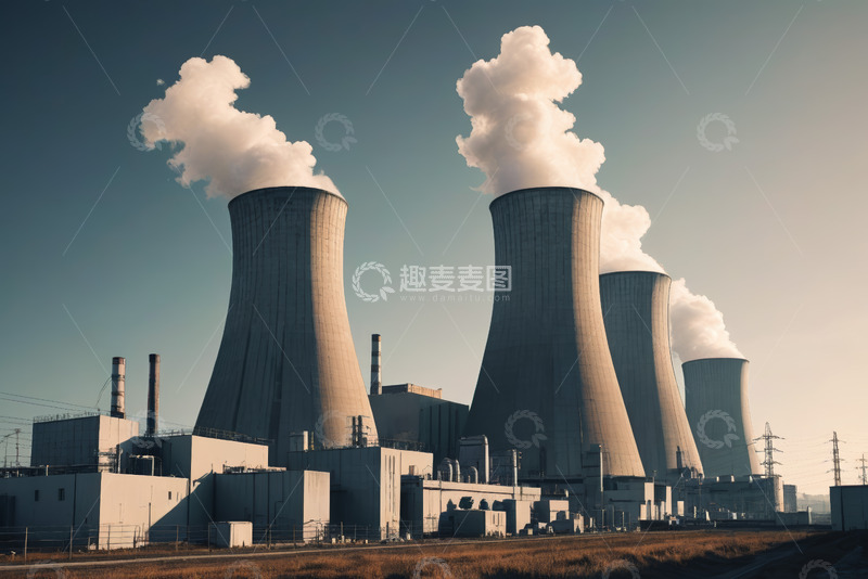 高清大图下载【趣麦麦图】发电厂冷却塔与蒸汽景观