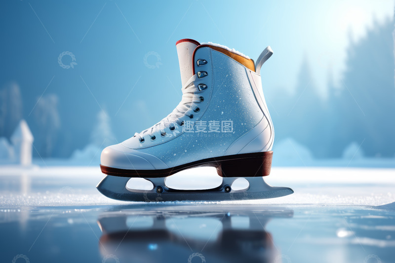 高清大图下载【趣麦麦图】冰面之上的白色溜冰鞋