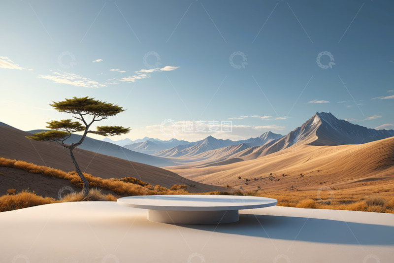 高清大图下载【趣麦麦图】旷野中平台与孤树风景