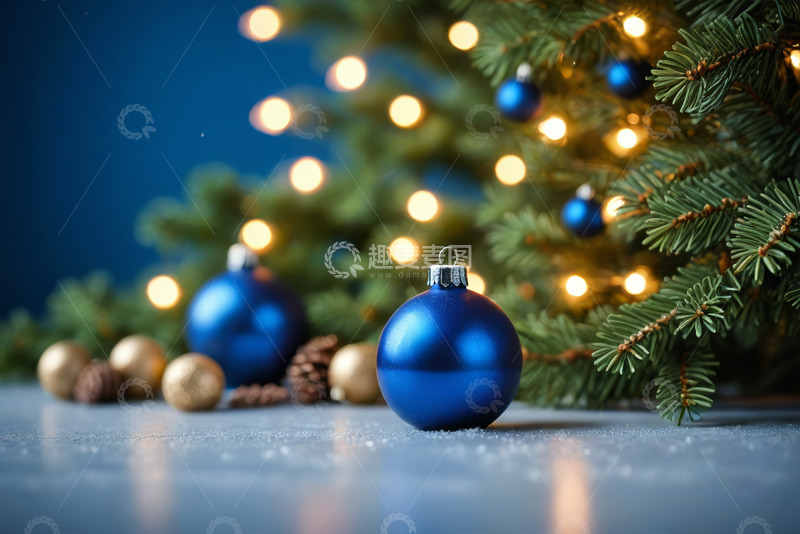 高清大图下载【趣麦麦图】圣诞装饰球与圣诞树特写
