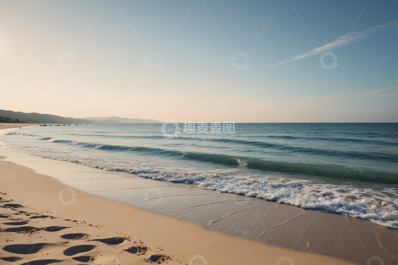 高清大图下载【趣麦麦图】宁静海滩海浪拍打沙滩景象