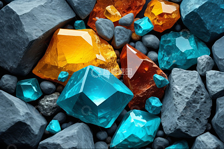 多彩宝石与岩石特写