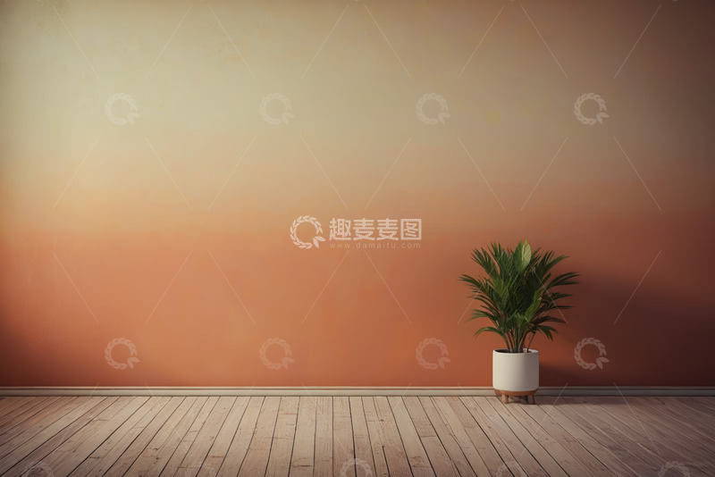 高清大图下载【趣麦麦图】室内渐变墙与盆栽地板场景