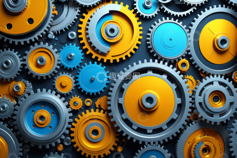 高清大图下载【趣麦麦图】多彩齿轮机械背景图