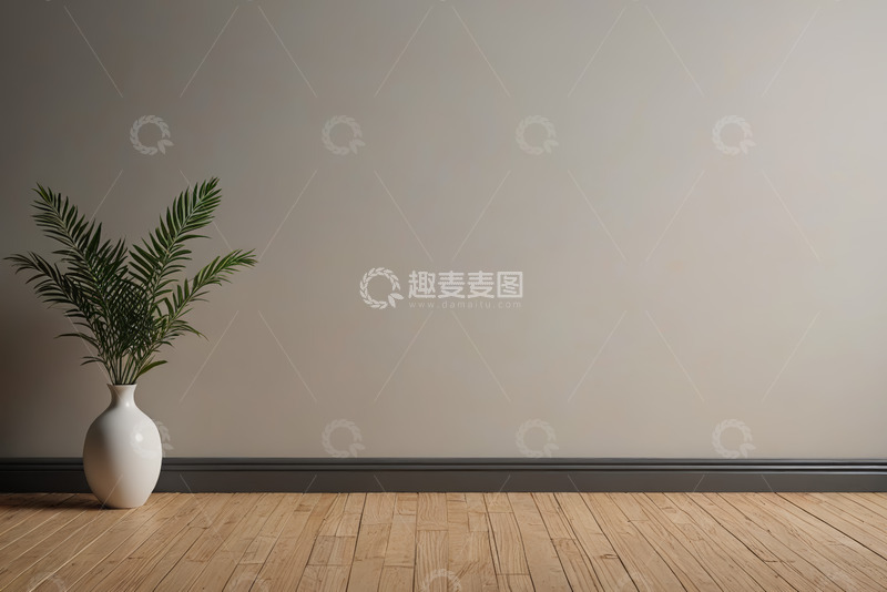 高清大图下载【趣麦麦图】室内木地板旁花瓶绿植场景
