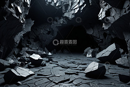 黑暗破碎岩石洞穴场景