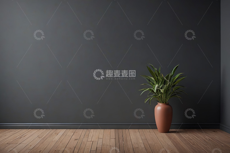 高清大图下载【趣麦麦图】-室内角落陶罐绿植