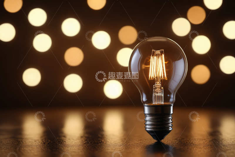 高清大图下载【趣麦麦图】发光灯泡与光斑背景特写