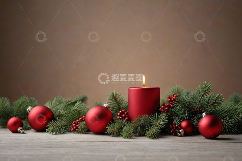 高清大图下载【趣麦麦图】红色蜡烛搭配圣诞装饰品