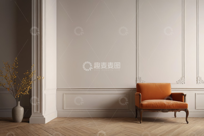 高清大图下载【趣麦麦图】简约室内橙色沙发装饰场景
