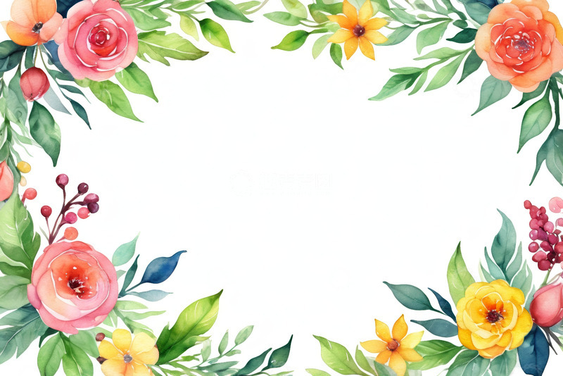 高清大图下载【趣麦麦图】水彩花卉装饰边框