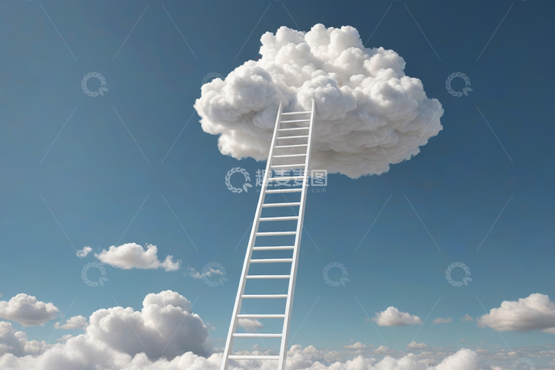 高清大图下载【趣麦麦图】云梯通向云端的奇幻景象
