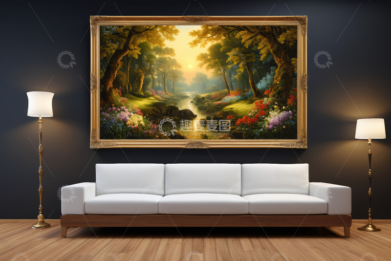 高清大图下载【趣麦麦图】客厅沙发旁装饰油画