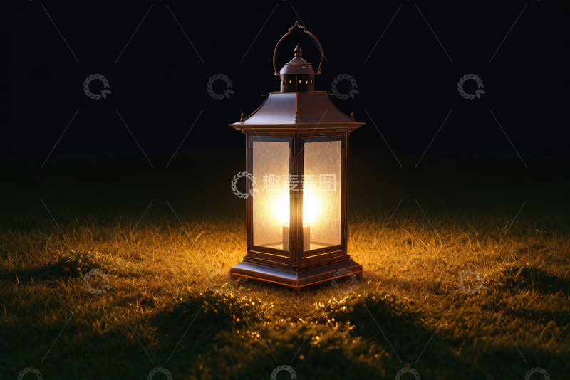 高清大图下载【趣麦麦图】草地上点亮的复古风灯笼
